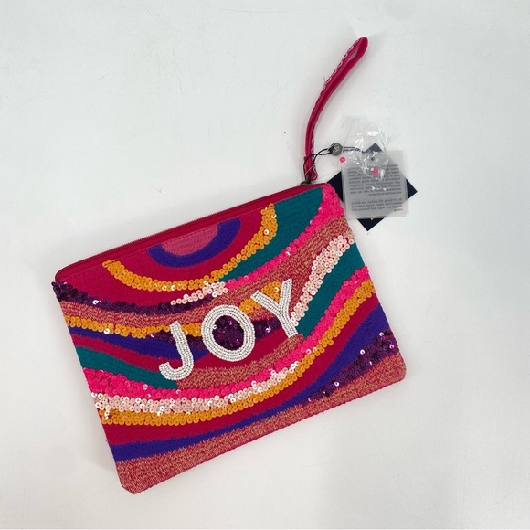 America & Beyond Pink Sequin Joy Zipper Clutch - Picture 2 of 6
